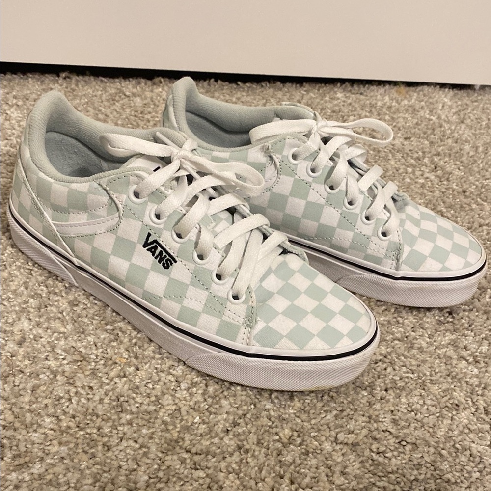 Women’s Light Blue and White Checkered Vans Shoes